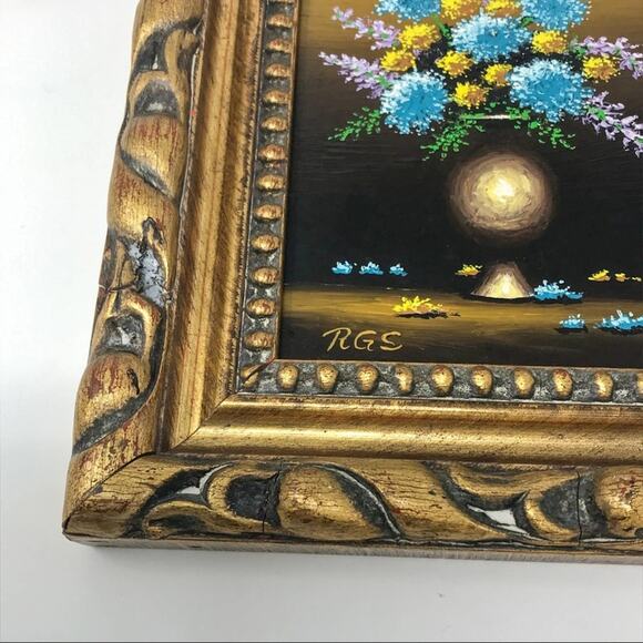 Blue Chrysanthemums Detailed Floral Painting with Vase by Roy Swanson - Picture 12 of 14